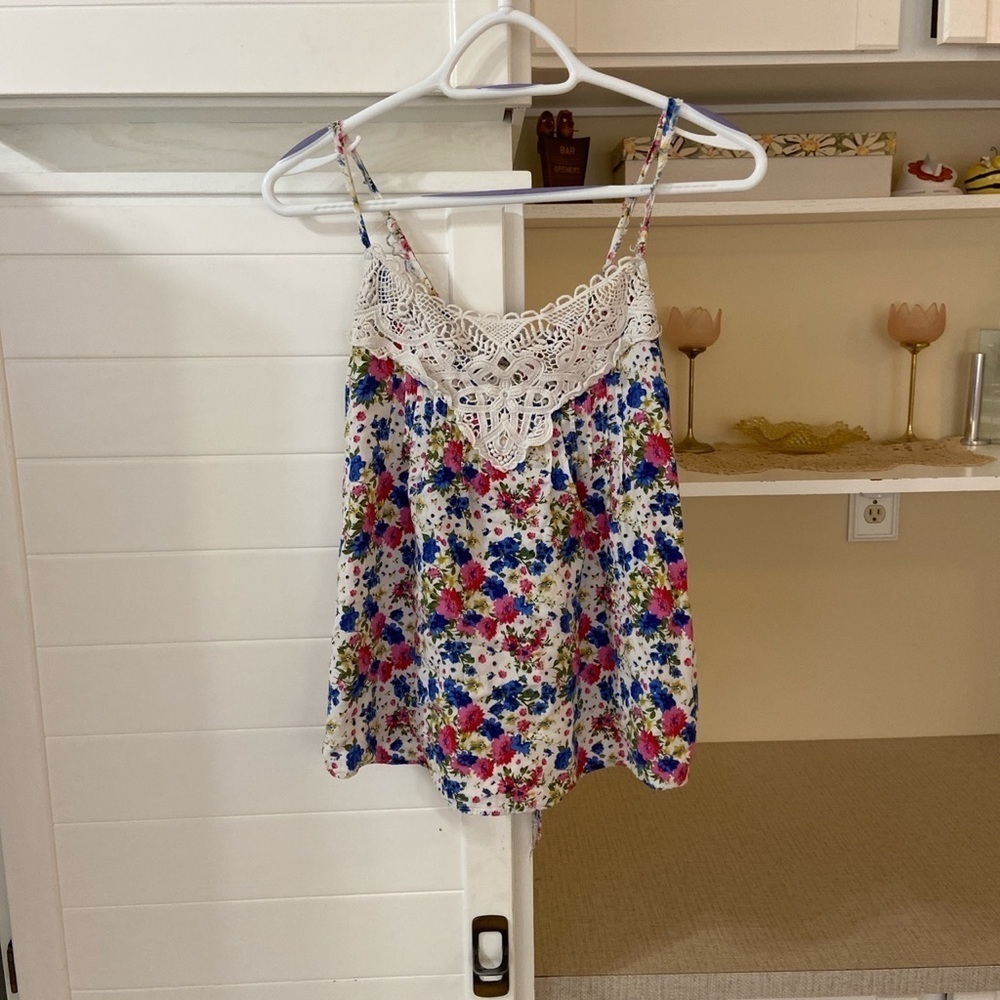 Crochet + Floral Babydoll Tank Top - Picture 1 of 4